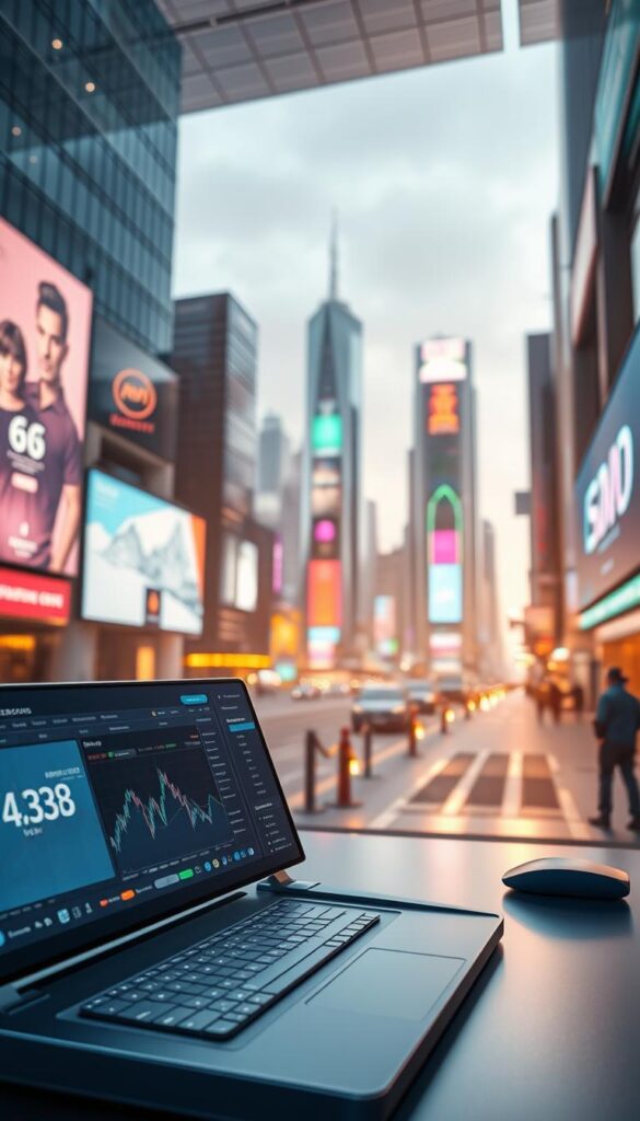 A modern digital finance hub, with sleek interfaces and intuitive controls. In the foreground, a stylized cryptocurrency exchange platform, featuring a clean dashboard, real-time market data, and smooth transaction flows. The middle ground showcases a vibrant cityscape, with skyscrapers and neon-lit billboards, capturing the dynamic energy of the financial world. The background is bathed in a soft, warm glow, creating a sense of technological sophistication and rapid innovation. The overall atmosphere is one of efficiency, convenience, and the seamless integration of digital assets into everyday life.