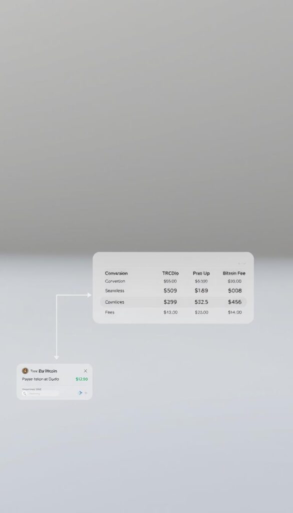 A seamless transaction flow of TRC20 token conversion to Bitcoin, captured in a clear and concise visual representation. The foreground depicts the conversion process, with elegant, minimalist icons and a sleek user interface. The middle ground showcases the meticulous breakdown of fees associated with the conversion, presented in a clean, data-driven manner. The background features a subdued, yet sophisticated color palette, creating a sense of balance and professionalism. Soft, directional lighting accentuates the key elements, while a subtle depth of field draws the viewer's attention to the essential details. This image aims to provide a comprehensive, visually appealing understanding of the fees involved in the TRC20 to Bitcoin conversion process.