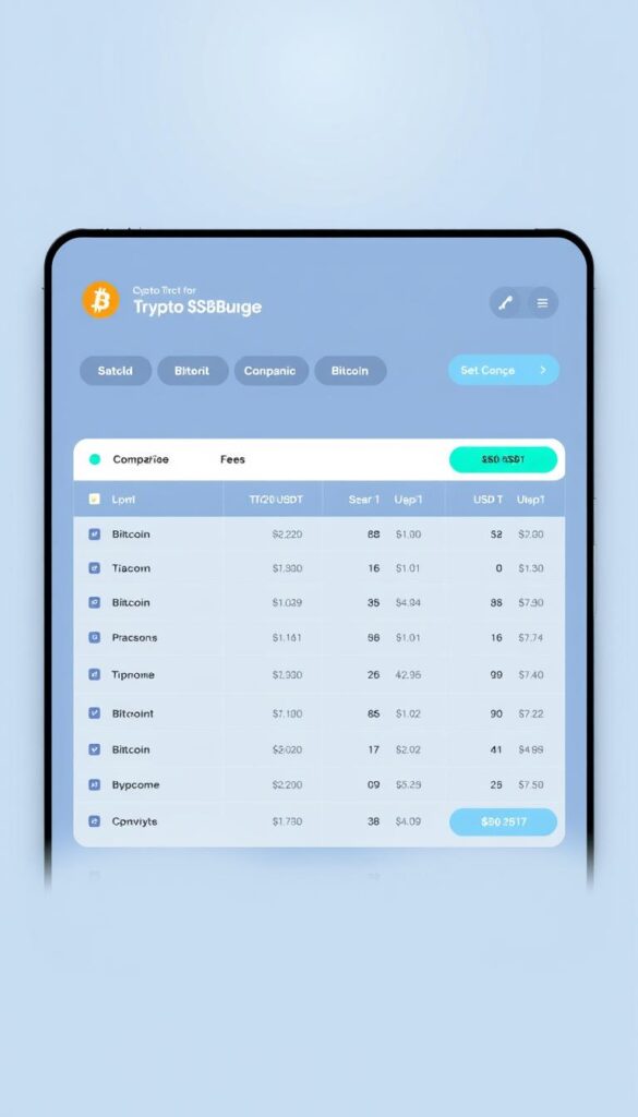A sleek and modern crypto exchange platform interface, featuring a prominent comparison chart displaying the fees for swapping TRC20 USDT to Bitcoin. The chart is well-organized, with clear and concise information presented in a visually appealing manner. The background is a cool-toned, minimalist design, with a soft, even lighting that highlights the clarity of the data. The overall composition creates a sense of professionalism and trust, inviting the viewer to explore the fees involved in this crypto transaction.