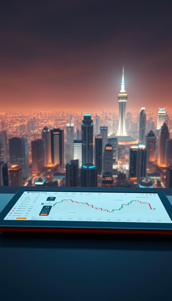 A sleek, modern cryptocurrency exchange platform set against a backdrop of futuristic cityscape. In the foreground, a seamless user interface showcases intuitive trading tools and real-time market data, all designed for cost-effectiveness. The middle ground features secure transaction flows and encrypted data protocols, while the distant skyline is illuminated by the glow of blockchain technology. Warm lighting casts a professional, trustworthy atmosphere, inviting users to confidently navigate the low-fee crypto exchange.