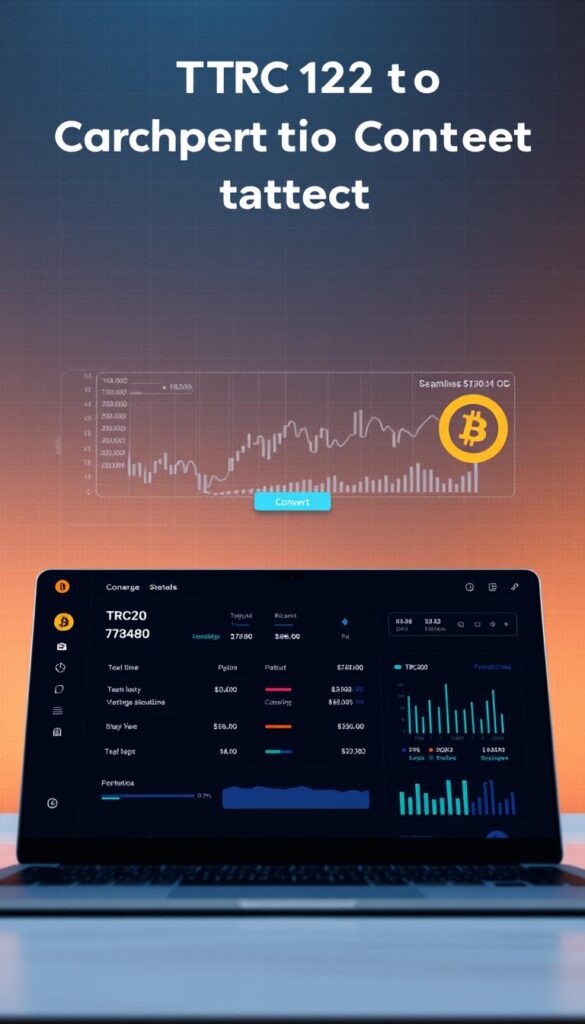 A sleek, modern desktop application interface showcasing a seamless TRC20 to Bitcoin conversion tool. In the foreground, a clean user dashboard with intuitive input fields, conversion sliders, and transaction details. The middle ground features a prominent "Convert" button, surrounded by elegant data visualizations tracking real-time exchange rates and conversion history. The background blends a subtle grid pattern with a muted, gradient-rich color palette, evoking a sense of technological sophistication. Soft lighting casts a warm, inviting glow across the scene, while a shallow depth of field draws the viewer's focus to the core functionality of the conversion tool.