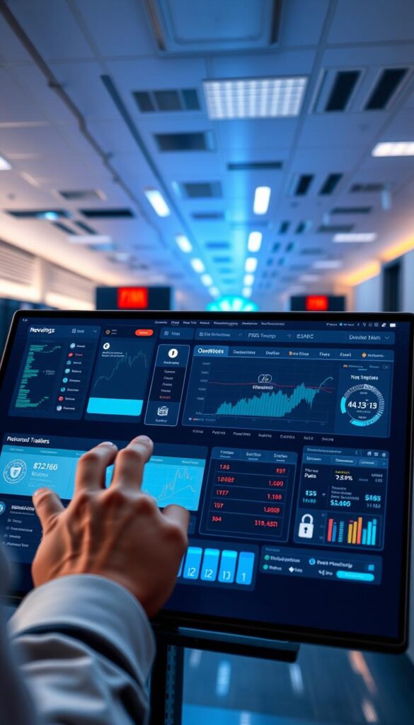 A well-designed secure trading platform with a sleek, modern interface. In the foreground, a user interacts with the platform on a high-resolution display, their hands moving fluidly across the touchscreen. The middle ground features intuitive navigation menus, secure login options, and real-time market data visualizations. In the background, a network of secure servers and encrypted data flows are visible, conveying a sense of reliability and trustworthiness. Soft, directional lighting illuminates the scene, creating a professional, approachable atmosphere. The overall composition suggests a seamless, user-friendly experience for managing digital assets with the utmost security and peace of mind.