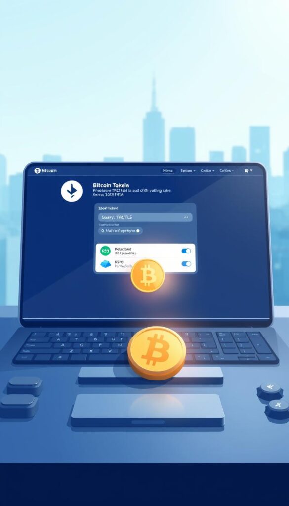A well-lit, high-resolution digital illustration of a secure online cryptocurrency swap platform. In the foreground, a user interface with intuitive controls and clear security indicators, such as SSL/TLS certificates and two-factor authentication prompts. In the middle ground, a sleek and minimalist design with clean lines and a calming color palette of blues and grays. In the background, a vague cityscape suggesting a modern, urban setting, underscoring the platform's trustworthiness and reliability. The overall mood is one of professionalism, transparency, and safety, conveying the sense that this is a dependable service for swapping TRC20 tokens to Bitcoin.
