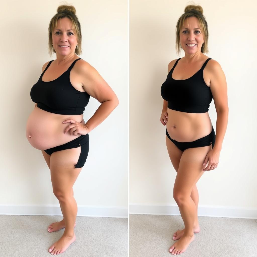 Before and after photos of Lisa who experienced reduced bloating and cravings with MITOLYN Before and after photos of Lisa who experienced reduced bloating and cravings with MITOLYN