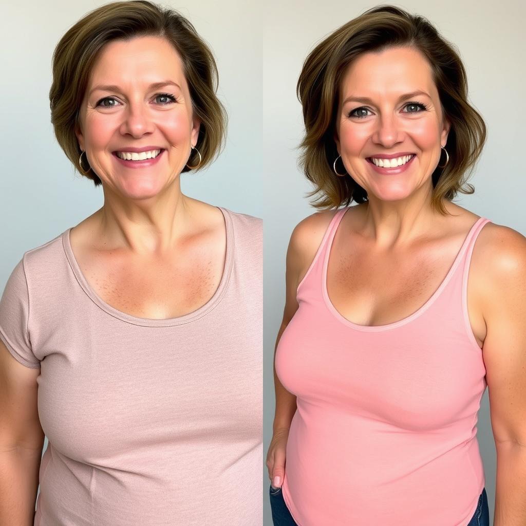 Before and after photos of Sarah showing improved energy and mental clarity with MITOLYN Before and after photos of Sarah showing improved energy and mental clarity with MITOLYN