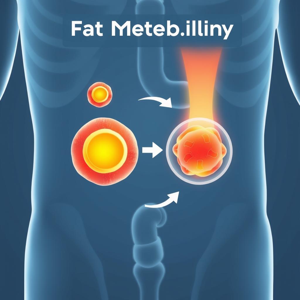 Fat metabolism visualization showing breakdown of fat cells Fat metabolism visualization showing breakdown of fat cells
