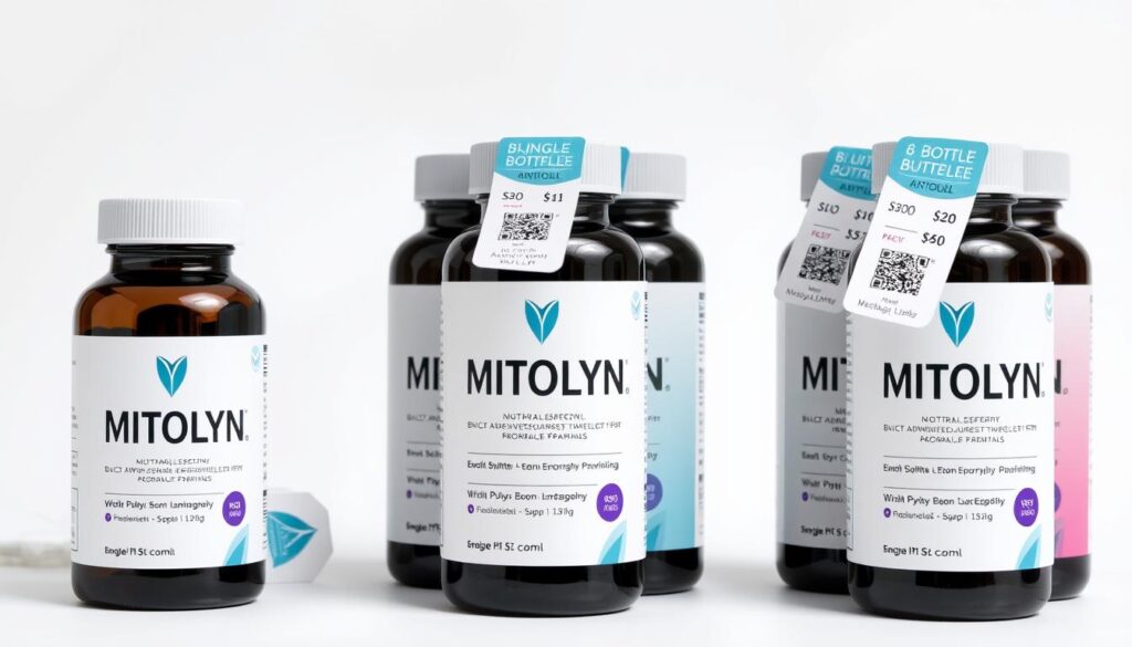 MITOLYN supplement bottles showing different package options MITOLYN supplement bottles showing different package options