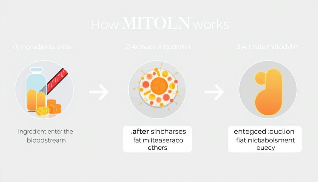 Scientific diagram showing how MITOLYN activates mitochondrial function Scientific diagram showing how MITOLYN activates mitochondrial function