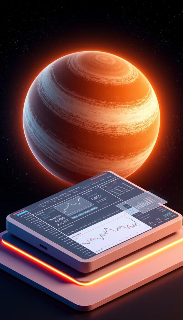 A futuristic, sleek, and interactive Jupiter Copy Trading Platform interface, rendered in a 3D isometric perspective. The foreground showcases a smooth, intuitive dashboard with live market data, customizable trading tools, and user-friendly controls. The middle ground features an array of dynamic charts, graphs, and analytics, while the background depicts a vast, star-filled cosmos, symbolizing the global reach and boundless potential of the platform. Warm, ambient lighting casts a soft glow, creating a sense of sophistication and technological prowess. The overall composition conveys a seamless, immersive, and empowering experience for users to maximize their gains through the power of copy trading.