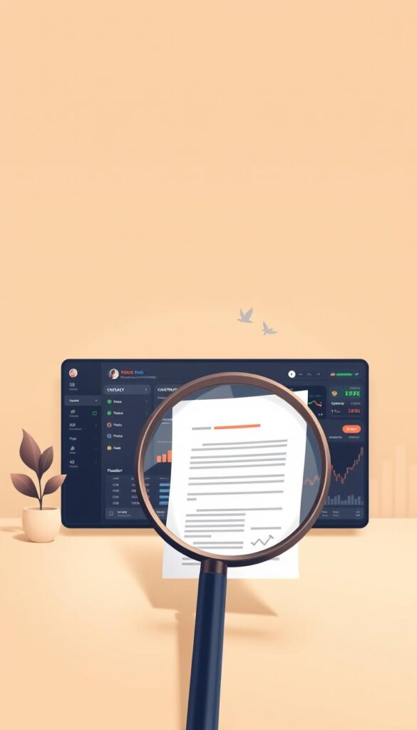 A meticulously crafted illustration of the financial aspects of copy trading, depicted in a clean, minimalist style. The foreground showcases a magnifying glass hovering over a contract or agreement, symbolizing the careful examination of fees and costs. The middle ground features a sleek, modern trading dashboard or platform, displaying relevant financial data and metrics. The background is a subtle gradient, evoking a sense of professionalism and sophistication. The overall composition is balanced, with a warm, neutral color palette and soft, directional lighting that creates depth and atmosphere, guiding the viewer's attention to the key elements.