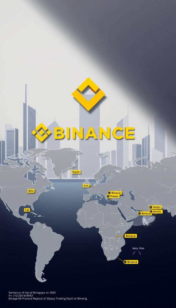 A modern technology-themed illustration depicting the regional availability of Binance's copy trading feature. In the foreground, a world map with highlighted regions where the feature is accessible. In the middle ground, a detailed Binance logo and user interface elements, conveying the platform's branding. The background features a sleek, minimalist cityscape with skyscrapers and futuristic architecture, suggesting the global reach and technological prowess of the cryptocurrency exchange. The lighting is clean and directional, creating depth and emphasizing the key elements. The overall mood is one of sophistication, innovation, and worldwide connectivity.