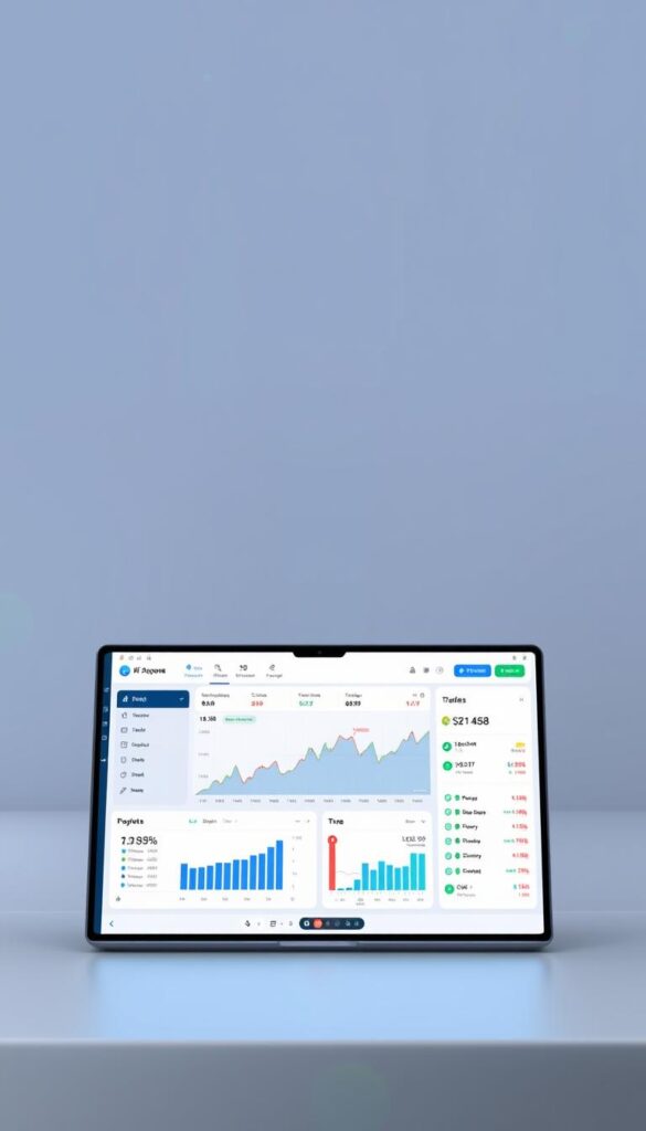 A sleek and modern user interface of the FTMO Copy Trading Platform, showcasing its intuitive design and comprehensive trading features. In the foreground, a clean dashboard displays real-time market data, trading performance metrics, and customizable portfolio management tools. The middle ground features a smooth, minimal layout with clear navigation menus and seamless integration of trading charts, order execution modules, and social trading functionalities. The background is set against a muted color scheme, creating a professional and trustworthy atmosphere, complemented by subtle lighting effects that enhance the platform's sophisticated aesthetic.