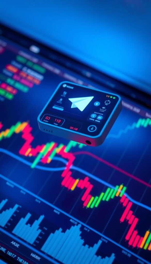 A sleek, high-tech Telegram bot interface hovers over a dynamic financial chart, its algorithms analyzing real-time market data. The bot's user interface features crisp, minimalist design elements, with intuitive controls and vivid data visualizations. Backlighting casts a gentle glow, evoking a sense of futuristic sophistication. The scene is illuminated by cool, directional lighting that accentuates the bot's clean, modern aesthetic. The overall atmosphere conveys a vision of effortless, automated trading - the "future of copy trading" realized through cutting-edge technology.