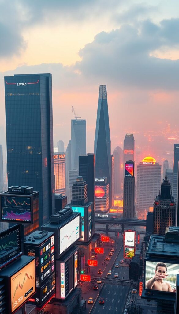 A vibrant cityscape of alternative copy trading platforms, showcasing a diverse array of modern financial technologies. In the foreground, sleek interfaces of various trading apps and platforms are displayed on high-resolution digital screens, highlighted by warm, diffused lighting. The middle ground features a bustling metropolis with towering skyscrapers, neon-lit billboards, and a thriving ecosystem of fintech innovators. The background is a panoramic view of the city, bathed in a hazy, futuristic atmosphere, with the skyline dotted with sleek, angular buildings and the faint glow of cryptocurrency blockchain activity. The scene conveys a sense of innovation, dynamism, and the evolving landscape of copy trading alternatives in the digital age.