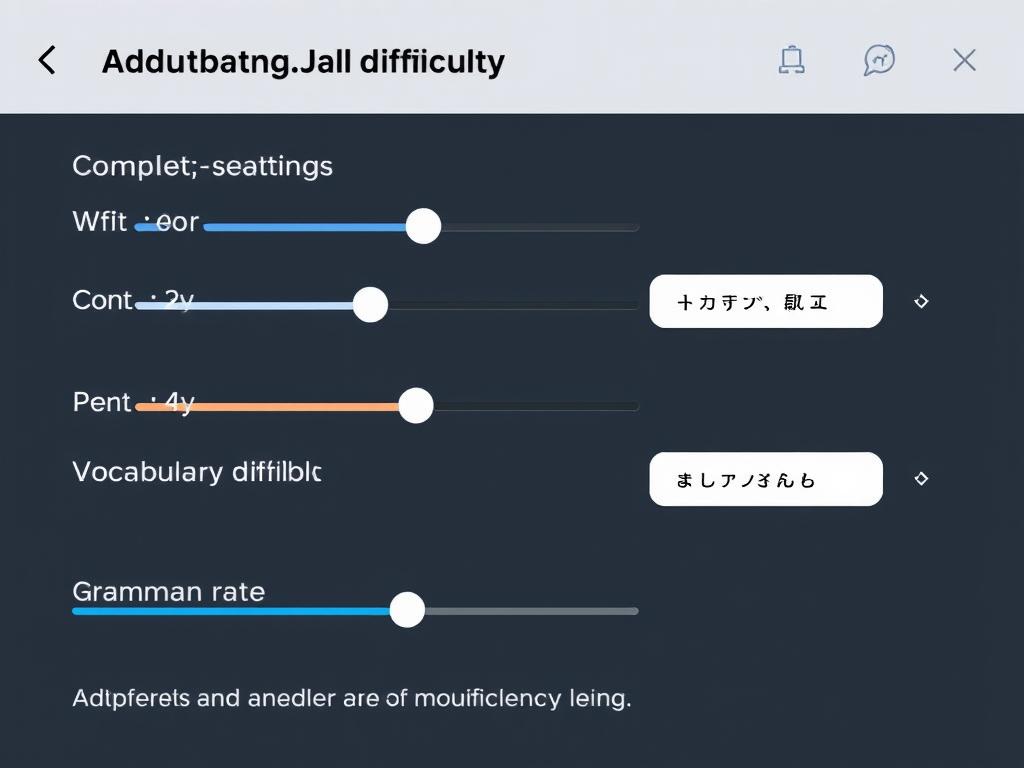 Adaptive difficulty settings in AI language tutor interface