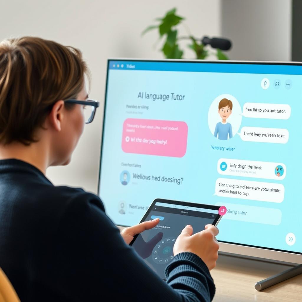 Person practicing conversation with AI language tutor