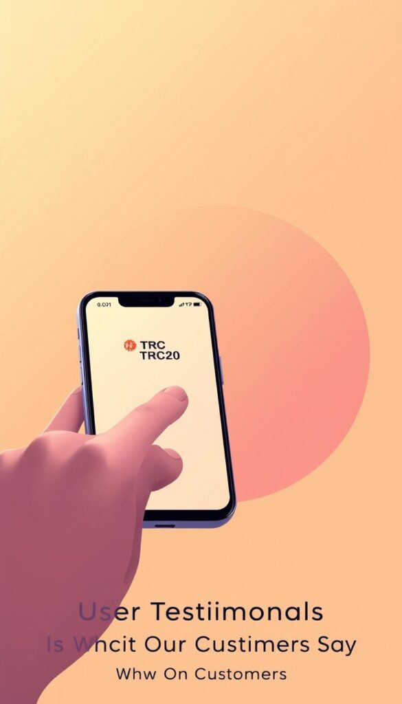 Prompt A serene and minimalist illustration depicting an effortless TRC20 to Bitcoin swap. In the foreground, a human hand tapping on a sleek, futuristic-looking mobile device, the screen displaying a simple and intuitive interface for the swap process. The background features a subtle gradient of warm, calming tones, evoking a sense of ease and reliability. The lighting is soft and diffused, creating a refined, high-quality aesthetic. The overall scene conveys a seamless, user-friendly experience for the cryptocurrency exchange, in line with the section's title "User Testimonials: What Our Customers Say".