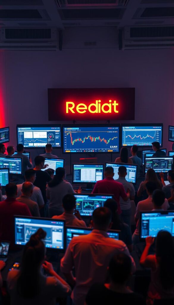 A bustling online community of forex traders gathered on the vibrant Reddit platform, their screens illuminated by the glow of data visualizations and lively discussions. In the foreground, avatars and usernames dance across the interface, representing the diverse perspectives and strategies shared among the group. The middle ground showcases a rich tapestry of market charts, live tickers, and real-time notifications, the lifeblood of the forex trading ecosystem. Surrounding this digital hub, a backdrop of sleek, minimalist UI elements and a subtle gradient evoke a sense of focused concentration and analytical rigor. The overall atmosphere conveys the shared camaraderie, intellectual curiosity, and collective pursuit of forex trading success.