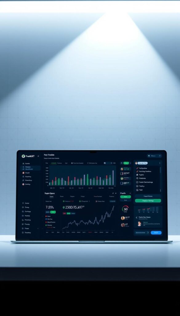 A sleek, modern interface of the Copy Trading XT platform, showcasing its key features. In the foreground, a clean dashboard displays real-time trading data, portfolio performance, and customizable widgets. The middle ground features intuitive navigation menus and personalized settings. In the background, a subtle grid pattern and gradient colors create a sense of depth and sophistication. Soft, directional lighting illuminates the interface, highlighting its clarity and user-friendliness. The overall atmosphere conveys a professional, efficient, and visually appealing investment management experience.