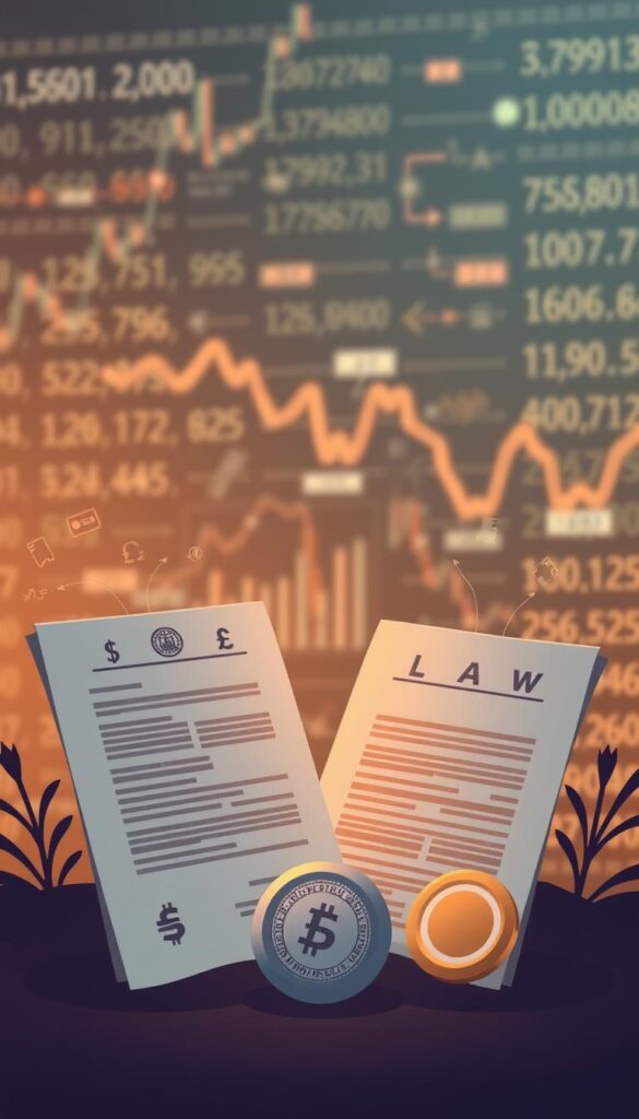 Stylized illustration of regulatory documents and icons against a blurred backdrop of financial data and charts. In the foreground, crisp copies of legal papers and government seals represent the regulatory framework governing copy trading. The middle ground features abstract graphs, charts, and currency symbols, conveying the financial landscape. In the background, a soft, ethereal blur of numbers, equations, and data visualizations sets the atmospheric tone. Warm, muted tones with dramatic lighting and depth of field create a sense of contemplation and professionalism around the complex regulatory considerations.